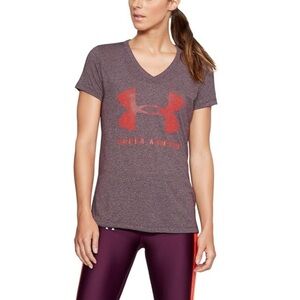 UNDER ARMOUR Women's Heathered V-Neck Threadborne Tee, Size XL, EUC